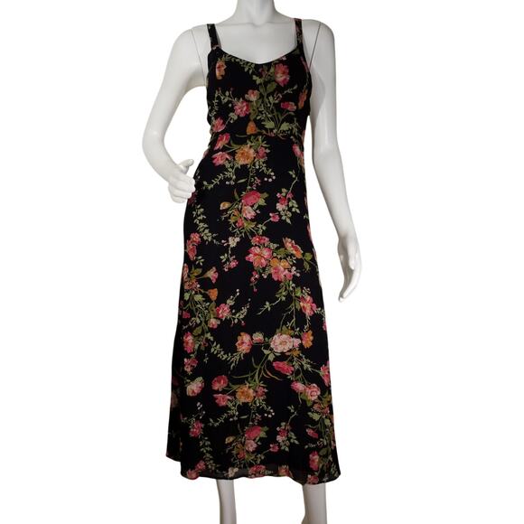Reformation Womens Size 0 Floral Print Midi Dress Lace Up Back Hidden Side Zip - Picture 1 of 7